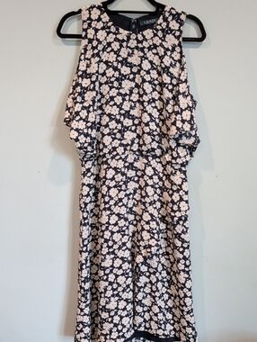 Lauren Ralph Lauren Navy and White Floral Midi Dress with Flutter Overlay 8